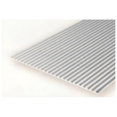 Plancha metal corrugado 1.00 profundidad y 2.00 distancia entre surcos, 15 x 30 mm. De Estireno. Marca Evergreen. Ref: 4528.