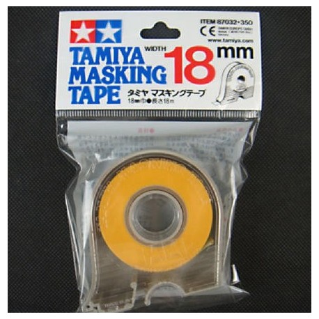 Cinta enmascarar de 18 mm ( 18 m ). Con Portarollo. Marca Tamiya. Ref: 87032.