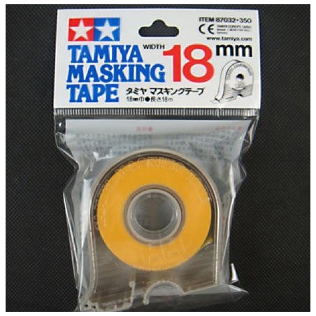Cinta enmascarar de 18 mm ( 18 m ). Con Portarollo. Marca Tamiya. Ref: 87032.