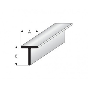 Perfíl en " T " de Estireno Blanco, A: 10 mm, B: 10 mm, L: 330 mm. Marca Maquett. Ref: 413-62/3.