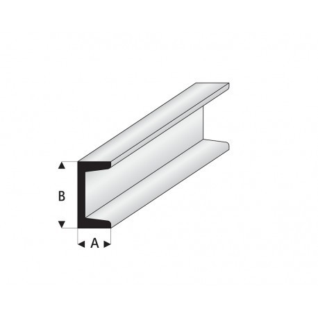 Perfíl en " U " de Estireno Blanco, A: 1.25 mm, B: 2.5 mm, L: 330 mm. Marca Maquett. Ref: 412-53/3.