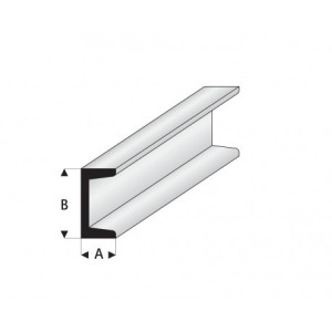 Perfíl en " U " de Estireno Blanco, A: 1.5 mm, B: 3 mm, L: 330 mm. Marca Maquett. Ref: 412-54/3.