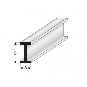 Perfíl en " I " de Estireno Blanco, A: 2 mm, B: 4 mm, L: 330 mm. Marca Maquett. Ref: 414-52/3.