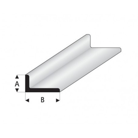 Perfíl en " L " de Estireno Blanco, A: 5 mm, B: 10 mm, L: 330 mm. Marca Maquett. Ref: 417-58/3.