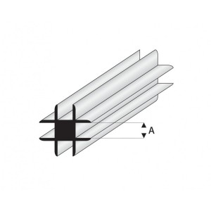 Perfil T-Conector Transversal de Estireno. A: 1  mm y L: 330 mm. Marca Maquet. Ref:  448-51/3.