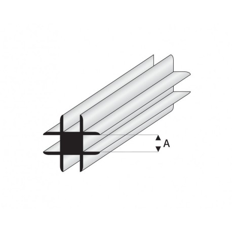 Perfil T-Conector Transversal de Estireno. A: 1.5  mm y L: 330 mm. Marca Maquett. Ref:  448-52/3.
