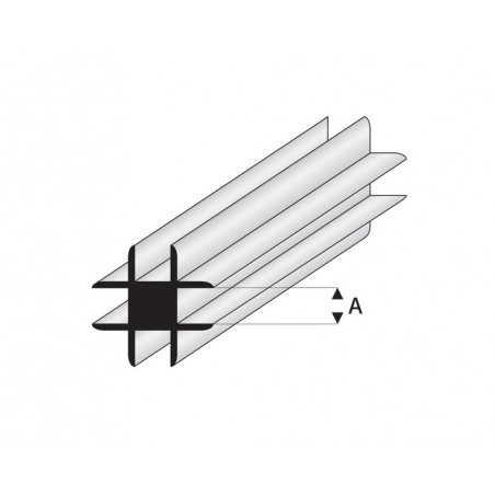 Perfil T-Conector Transversal de Estireno. A: 2  mm y L: 330 mm. Marca Maquet. Ref:  448-53/3.