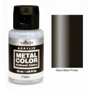Acrilico Metal color, imprimación negro brillo. Bote 32 ml. Marca Vallejo. Ref: 77660.