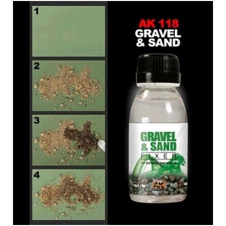 Fijador para grava y arena. Cantidad 100 ml. Marca AK Interactive. Ref: AK118.