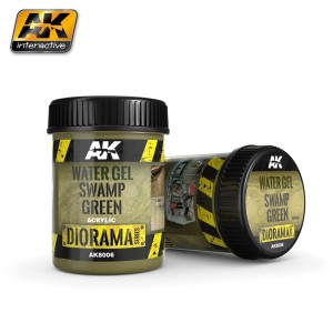Producto weathering, gel verde para aguas pantanosas (water gel swamp green). Bote de 250 ml. Marca AK Interactive. Ref: 