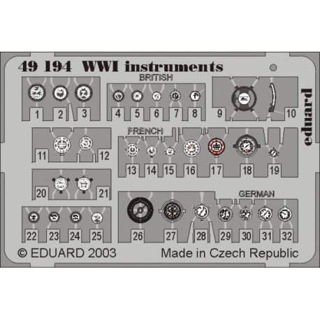 Fotograbado instrumentos WWI, 1/48. Marca Eduard. Ref: 49194.