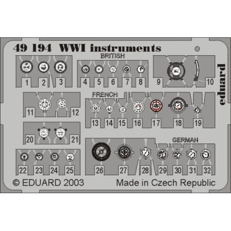 Fotograbado instrumentos WWI, 1/48. Marca Eduard. Ref: 49194.