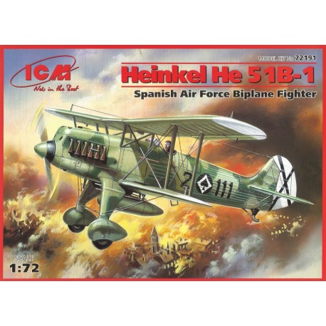 Biplano Español Air force Heinkel He-51B-1. Escala 1:72. Marca ICM. Ref: 72191.
