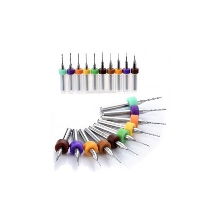 Estuche de 10 Mini brocas PCB para Dremell, 0.7 mm, Carburo. Marca Ociomodell.