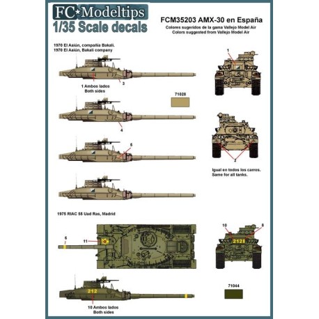 Calcas AMX-30 en España, AMX-30E, AMX-30EM. Escala 1:35. Marca Fcmodeltips. Ref: 35203.