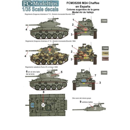 Calcas para M24 Chaffee en España. Escala 1:35. Marca Fcmodeltips. Ref: 35208.