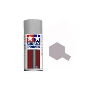 Spray Surface Primer grey ,L. Para plástico y metal. Bote 180 ml. Marca Tamiya. Ref: 87042.