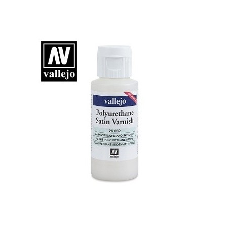 Barniz políuretano,  Satinado. Bote 60 ml. Marca Vallejo. Ref: 26.652.