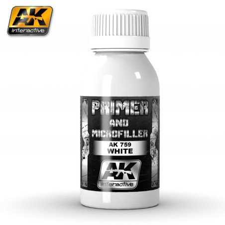 Primer and microfiller, white. Contiene 100 ml. Marca AK Interactive. Ref: AK759.