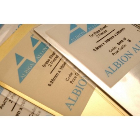 Planchas aluminio 100 x 250 mm, 1.00 mm, 2 unidades. Marca Albion Alloys. Ref: SM6M.