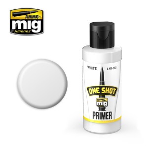 One shot primer, blanca. Bote 60 ml. Marca Ammo of Mig Jimenez. Ref: AMIG2022.