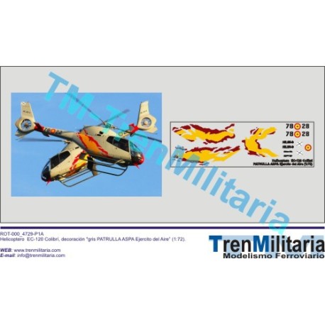 Calcas del helicóptero EC-120 Colibrí, Patrulla Aspa. Escala 1:72. Marca Trenmilitaria. Ref: 000_4729.
