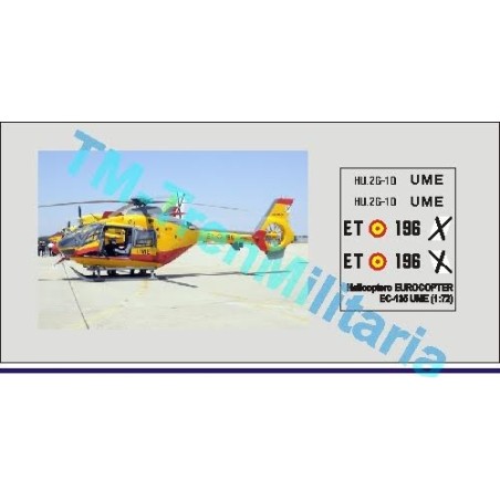 Calcas Helicoptero EUROCOPTER EC-135, decoración "amarillo-rojo UME". Escala 1:72. Marca Trenmilitaria. Ref: 000_4780.
