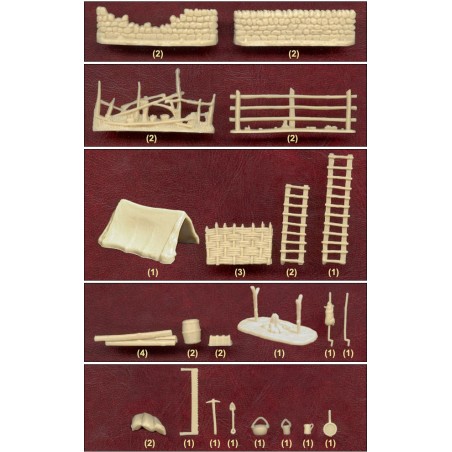 Set de figuras, accesorios campo de batalla. Escala 1:72. Marca Imex. Ref: IM519.