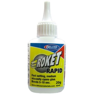 Cianocrilato secado rápido, Deluxe Roket Rapid. Contiene 20 gr. Marca Deluxe. Ref: AD44.