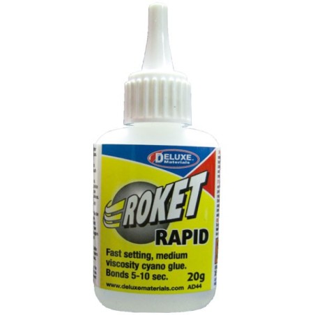 Cianocrilato secado rápido, Deluxe Roket Rapid. Contiene 20 gr. Marca Deluxe. Ref: AD44.
