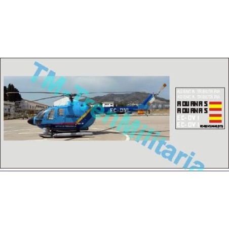 Calcas del helicóptero BO-105, Agencia Tributaria Aduanas, azul. Escala 1:72. Marca Trenmilitaria. Ref: 000_4559.