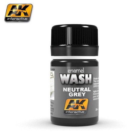 Lavado neutral grey for white / black. Bote de 35 ml. Marca AK Interactive. Ref: AK263.