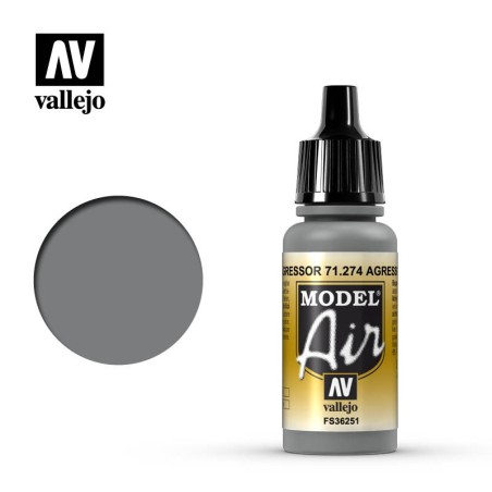 Acrilico Model air Aggressor gray, gris agresor. Bote 17 ml. Marca Vallejo. Ref: 71.274.