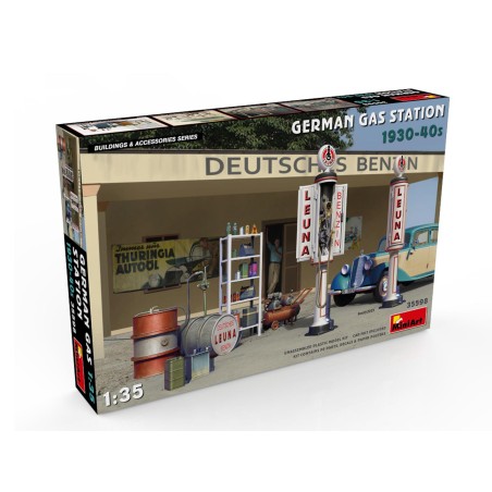 Set Gasolinera alemana de los años 30-40. Escala 1:35. Marca Miniart. Ref: 35598.