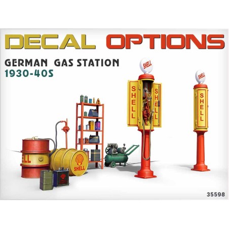 Set Gasolinera alemana de los años 30-40. Escala 1:35. Marca Miniart. Ref: 35598.