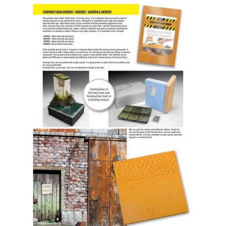 Carving foam, Espuma fenólica grosor 8 mm en A4. Marca AK Interactive. Ref: AK8095.