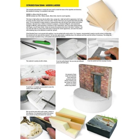 Extruded foam, Espuma estruida. Grosor 30mm en A4. Marca AK Interactive. Ref: AK8099.