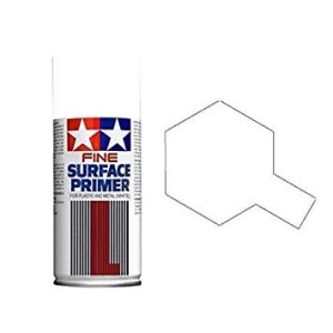 Spray Surface Primer blanco,L. Grano superfino, para plástico y metal. Bote 180 ml. Marca Tamiya. Ref: 87044.