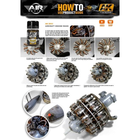 Lavado motores de aviones, Wash aircraft engine. Bote de 35 ml. Marca AK Interactive. Ref: AK2033.