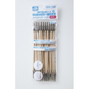 Mr.ALMIGHTY CLIP STICK（36pcs ), Bastoncillo con pinza. Marca MR Hobby. Ref: GT90.