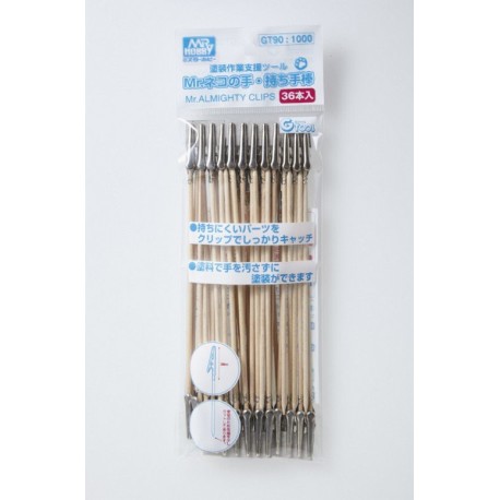 Mr.ALMIGHTY CLIP STICK（36pcs ), Bastoncillo con pinza. Marca MR Hobby. Ref: GT90.