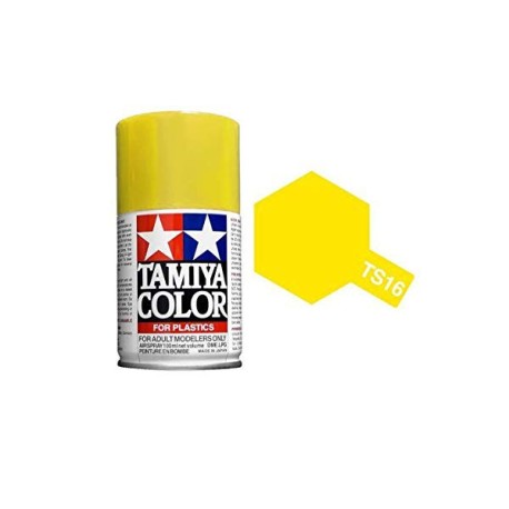 Spray  yellow gloss, amarillo brillante (85016). Bote 100 ml. Marca Tamiya. Ref: TS-16.