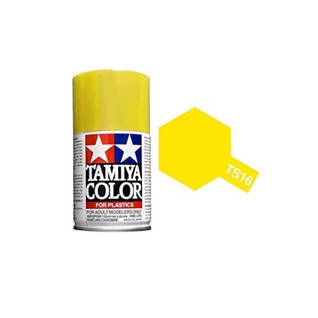 Spray  yellow gloss, amarillo brillante (85016). Bote 100 ml. Marca Tamiya. Ref: TS-16.