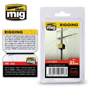 Aparejos, rigging - medio 0.03 mm. Longitud 2 m. Marca Ammo of Mig Jimenez. Ref: AMIG8018.