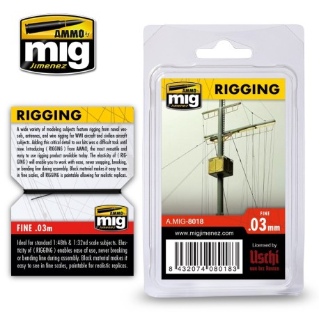 Aparejos, rigging - medio 0.03 mm. Longitud 2 m. Marca Ammo of Mig Jimenez. Ref: AMIG8018.