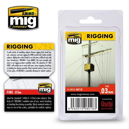 Aparejos, rigging - medio 0.03 mm. Longitud 2 m. Marca Ammo of Mig Jimenez. Ref: AMIG8018.