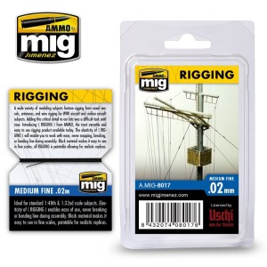 Aparejos, rigging - fino 0.02 mm. Longitud 2 m. Marca Ammo of Mig Jimenez. Ref: AMIG8017.