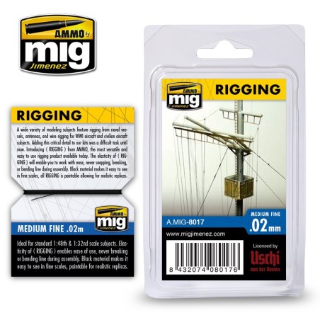 Aparejos, rigging - fino 0.02 mm. Longitud 2 m. Marca Ammo of Mig Jimenez. Ref: AMIG8017.