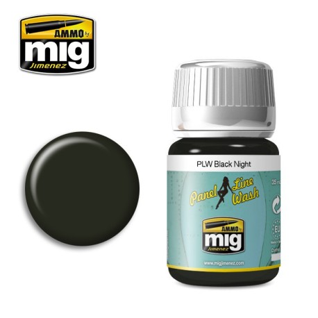 Panel line wash, PLW black night. Bote de 35 ml. Marca Ammo of Mig Jimenez. Ref: AMIG1611.