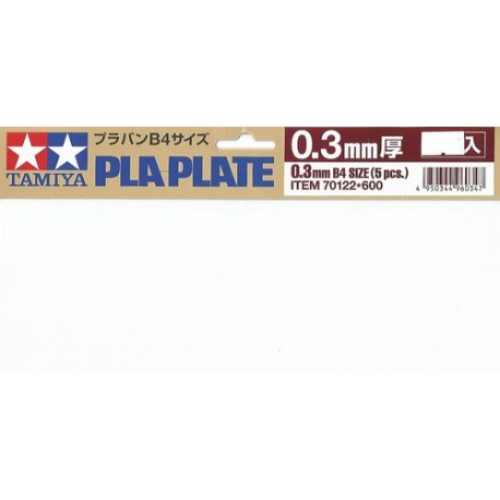 Hoja Poliestireno Pla-Plate 0.3mm 364 x 257 mm. 5 hojas. Marca Tamiya. Ref: 70122.